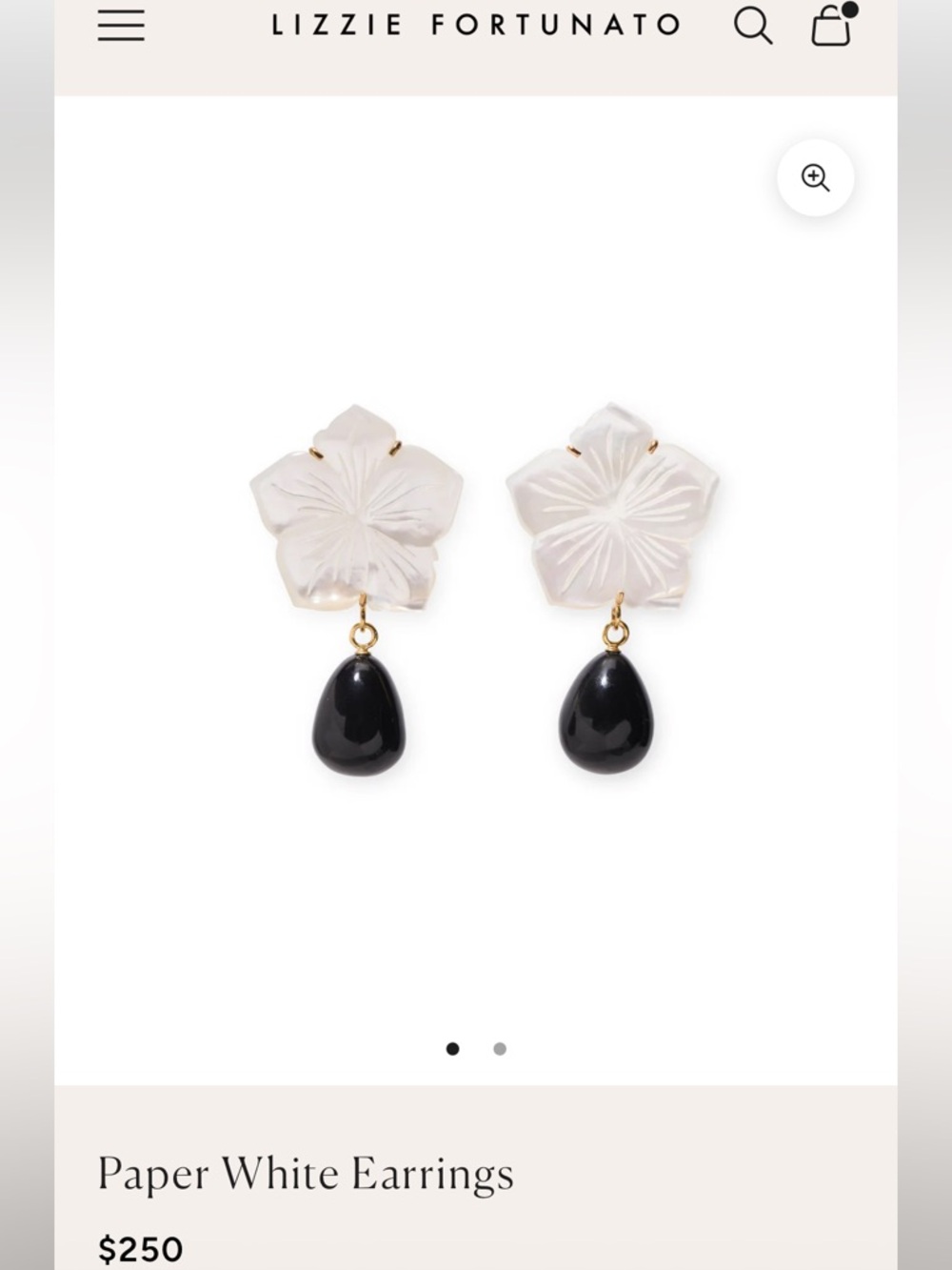 Lizzie Fortunato White Floral Drop Earrings with Black Teardrop Accent - Picture 2 of 3